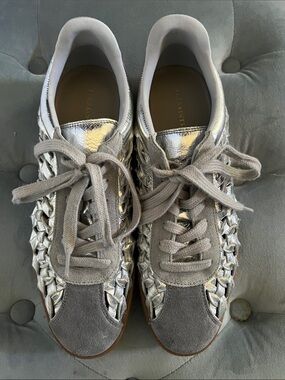 AllSaints Velma Silver & Gray Woven-Detail Women's Sneaker